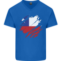 Torn Chile Flag Chilean Day Football Mens V-Neck Cotton T-Shirt Royal Blue