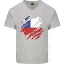 Torn Chile Flag Chilean Day Football Mens V-Neck Cotton T-Shirt Sports Grey