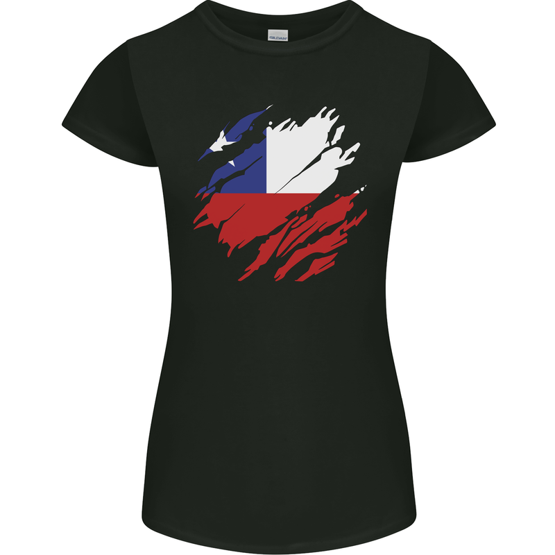 Torn Chile Flag Chilean Day Football Womens Petite Cut T-Shirt Black
