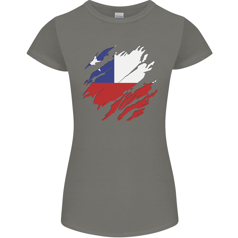 Torn Chile Flag Chilean Day Football Womens Petite Cut T-Shirt Charcoal