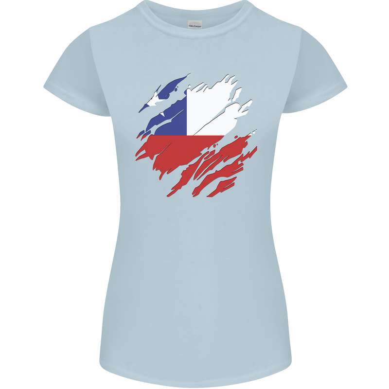 Torn Chile Flag Chilean Day Football Womens Petite Cut T-Shirt Light Blue
