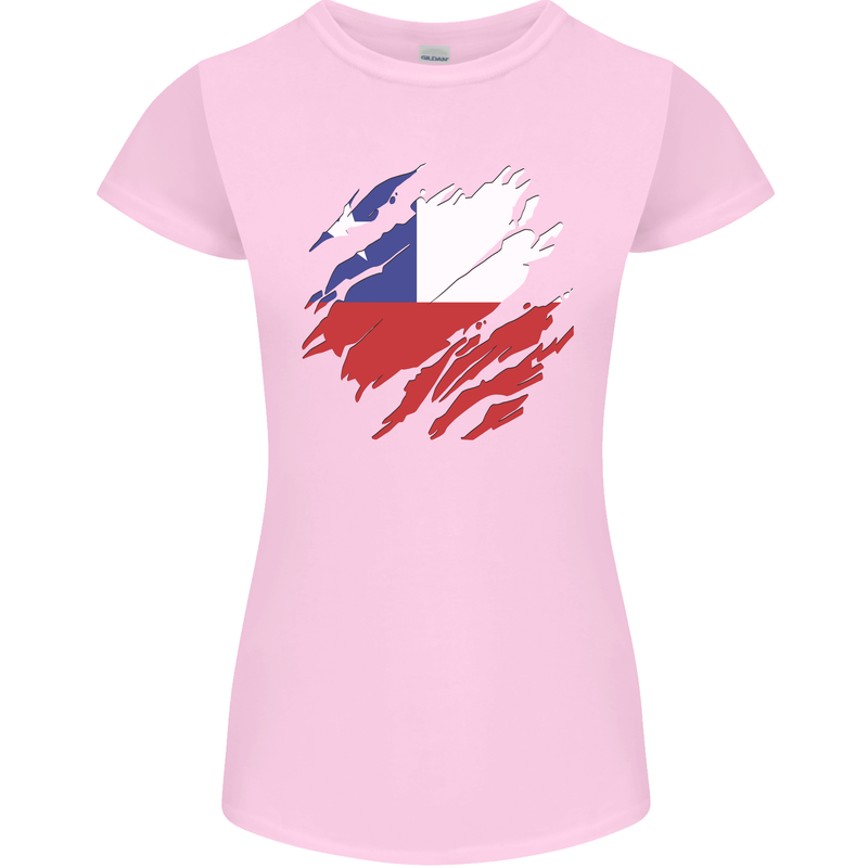 Torn Chile Flag Chilean Day Football Womens Petite Cut T-Shirt Light Pink
