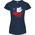 Torn Chile Flag Chilean Day Football Womens Petite Cut T-Shirt Navy Blue
