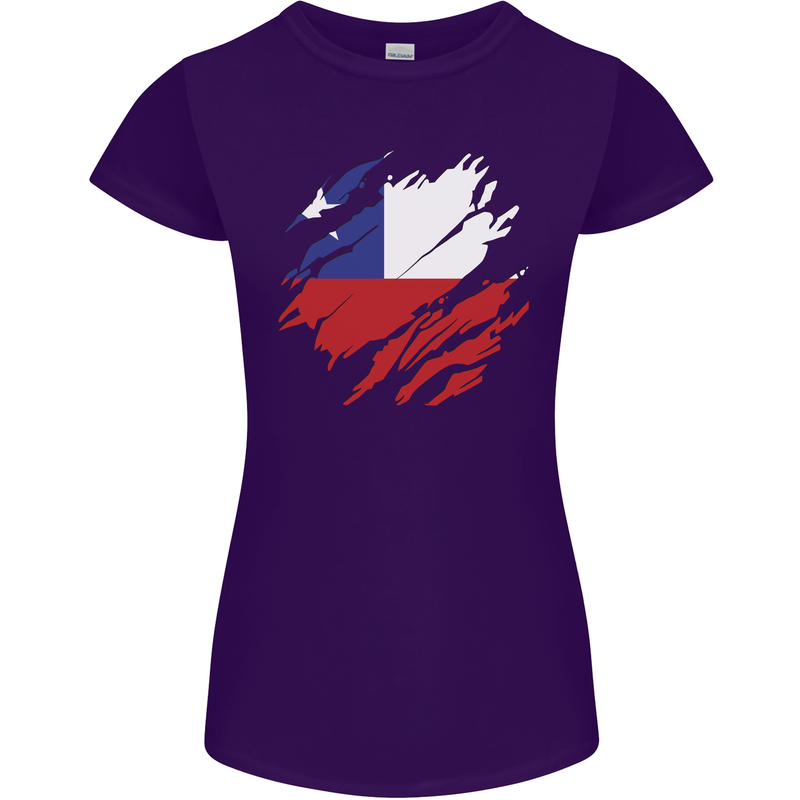 Torn Chile Flag Chilean Day Football Womens Petite Cut T-Shirt Purple