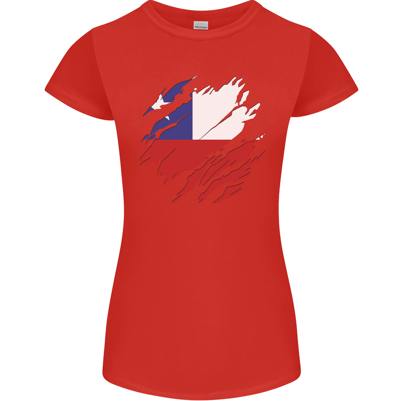 Torn Chile Flag Chilean Day Football Womens Petite Cut T-Shirt Red