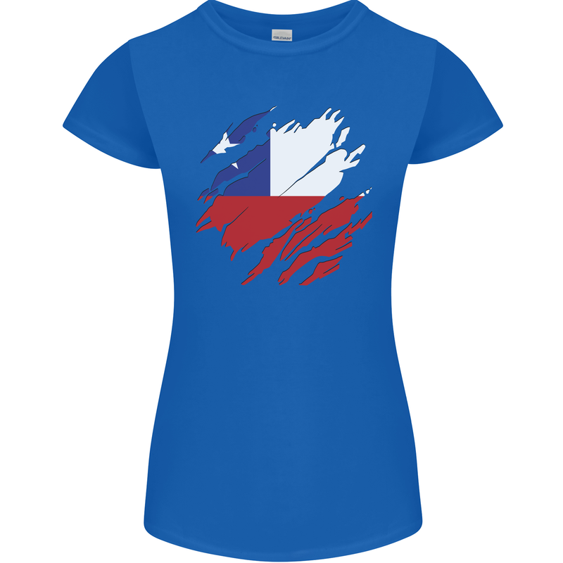 Torn Chile Flag Chilean Day Football Womens Petite Cut T-Shirt Royal Blue