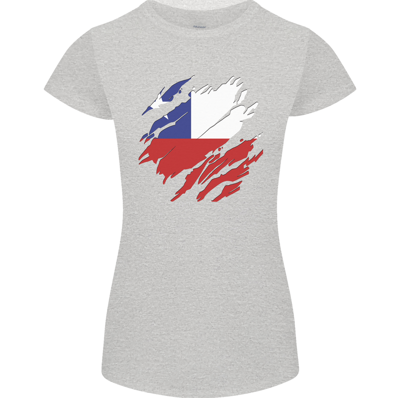 Torn Chile Flag Chilean Day Football Womens Petite Cut T-Shirt Sports Grey