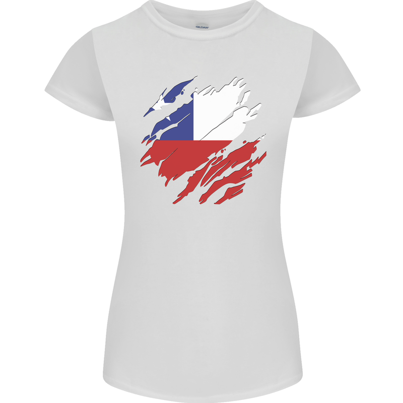Torn Chile Flag Chilean Day Football Womens Petite Cut T-Shirt White