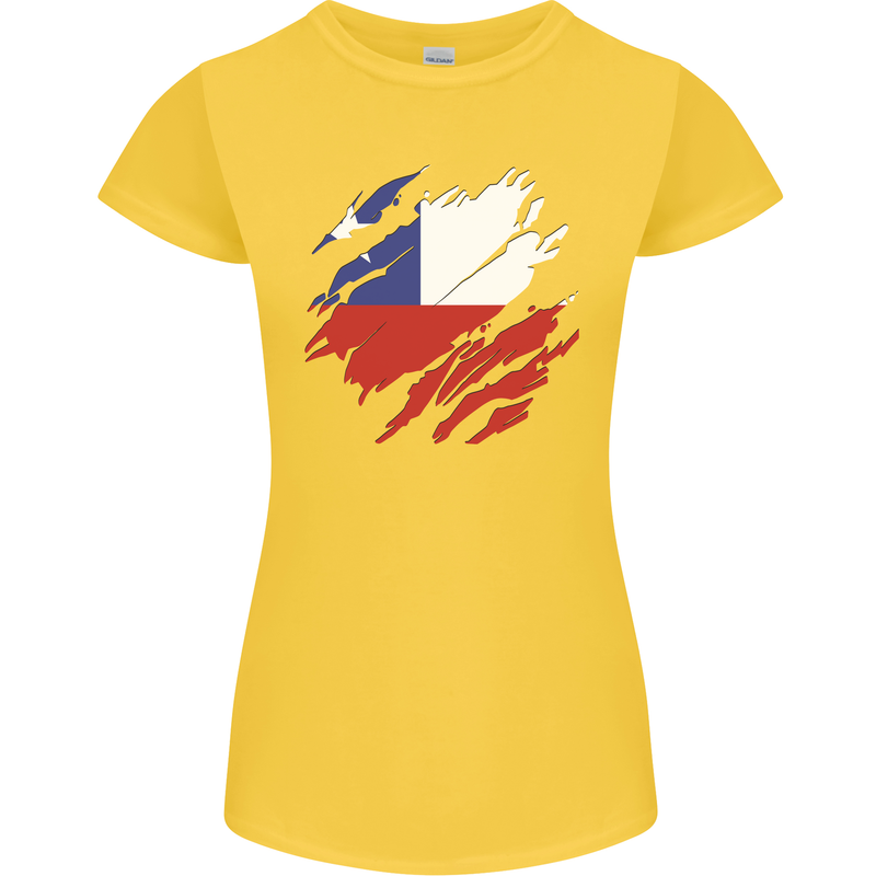 Torn Chile Flag Chilean Day Football Womens Petite Cut T-Shirt Yellow
