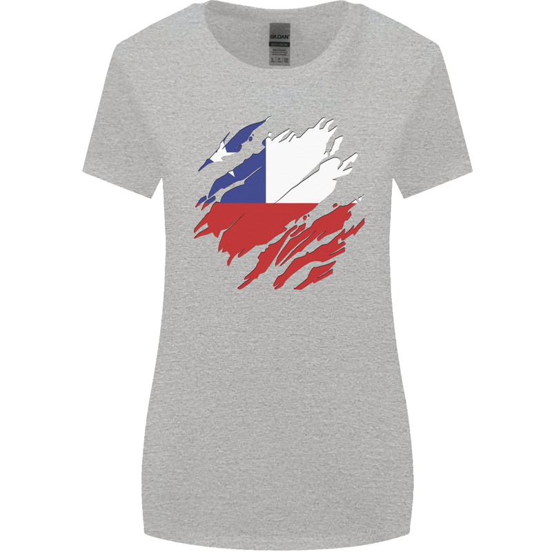 Torn Chile Flag Chilean Day Football Womens Wider Cut T-Shirt Sports Grey