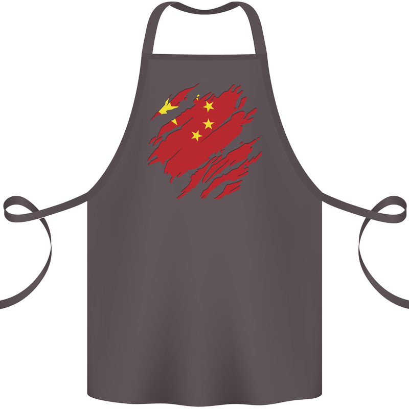 Torn China Flag Chinese Day Football Cotton Apron 100% Organic Dark Grey