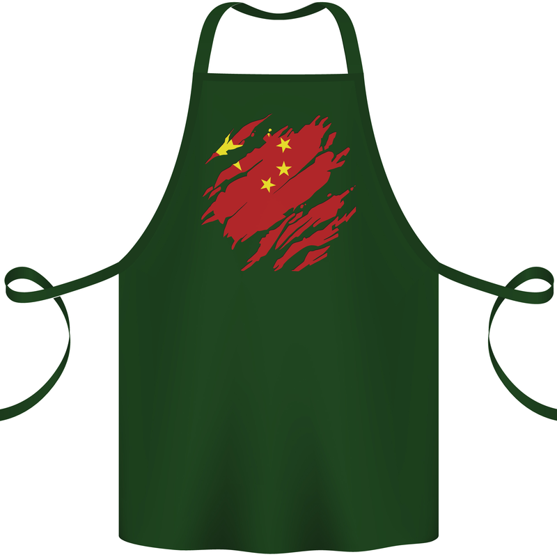 Torn China Flag Chinese Day Football Cotton Apron 100% Organic Forest Green