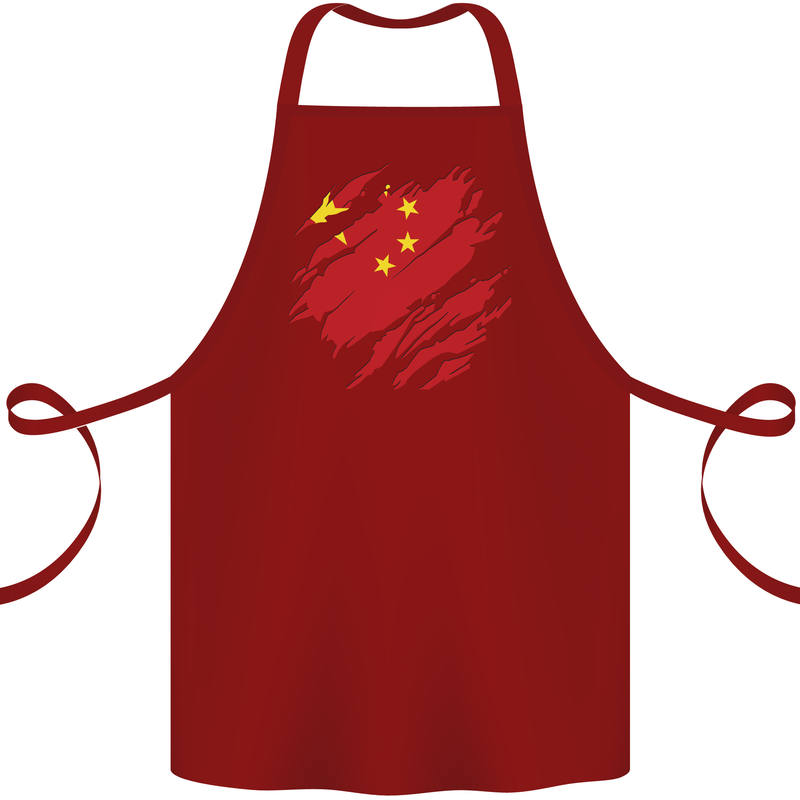 Torn China Flag Chinese Day Football Cotton Apron 100% Organic Maroon