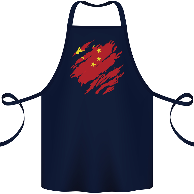 Torn China Flag Chinese Day Football Cotton Apron 100% Organic Navy Blue