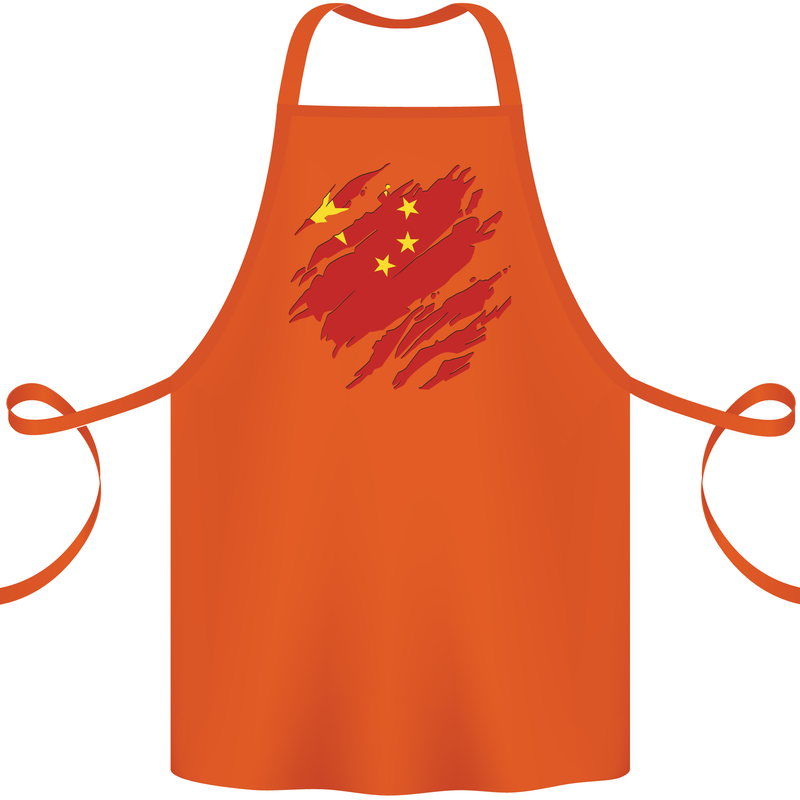 Torn China Flag Chinese Day Football Cotton Apron 100% Organic Orange