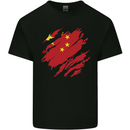 Torn China Flag Chinese Day Football Kids T-Shirt Childrens Black