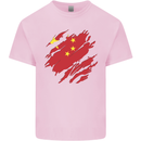 Torn China Flag Chinese Day Football Kids T-Shirt Childrens Light Pink