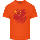 Torn China Flag Chinese Day Football Kids T-Shirt Childrens Orange