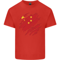 Torn China Flag Chinese Day Football Kids T-Shirt Childrens Red
