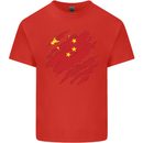 Torn China Flag Chinese Day Football Kids T-Shirt Childrens Red