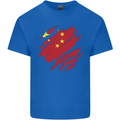 Torn China Flag Chinese Day Football Kids T-Shirt Childrens Royal Blue