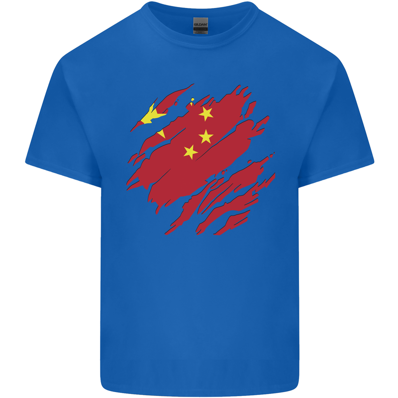 Torn China Flag Chinese Day Football Kids T-Shirt Childrens Royal Blue
