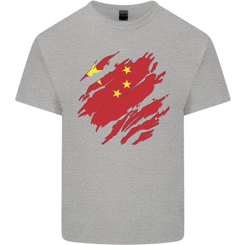 Torn China Flag Chinese Day Football Kids T-Shirt Childrens Sports Grey