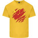 Torn China Flag Chinese Day Football Kids T-Shirt Childrens Yellow