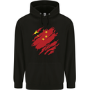 Torn China Flag Chinese Day Football Mens 80% Cotton Hoodie Black