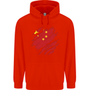 Torn China Flag Chinese Day Football Mens 80% Cotton Hoodie Bright Red