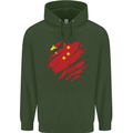 Torn China Flag Chinese Day Football Mens 80% Cotton Hoodie Forest Green