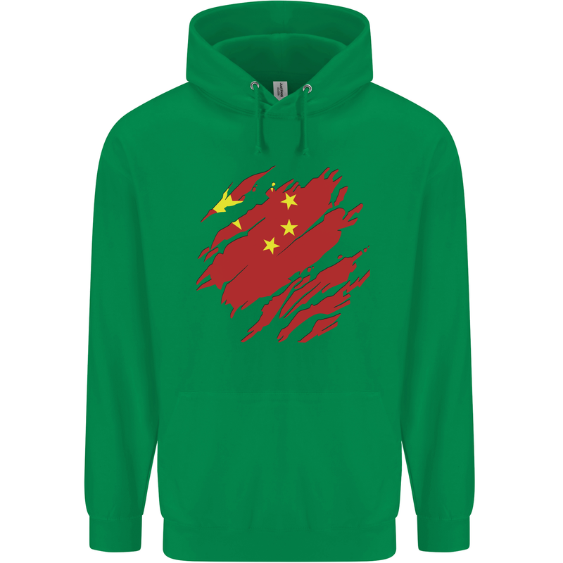 Torn China Flag Chinese Day Football Mens 80% Cotton Hoodie Irish Green