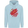 Torn China Flag Chinese Day Football Mens 80% Cotton Hoodie Light Blue