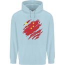 Torn China Flag Chinese Day Football Mens 80% Cotton Hoodie Light Blue