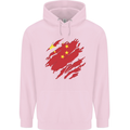 Torn China Flag Chinese Day Football Mens 80% Cotton Hoodie Light Pink