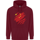 Torn China Flag Chinese Day Football Mens 80% Cotton Hoodie Maroon