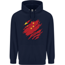 Torn China Flag Chinese Day Football Mens 80% Cotton Hoodie Navy Blue