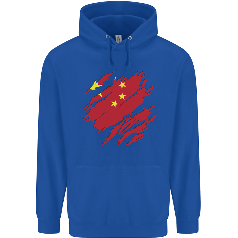 Torn China Flag Chinese Day Football Mens 80% Cotton Hoodie Royal Blue