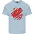 Torn China Flag Chinese Day Football Mens Cotton T-Shirt Tee Top Light Blue
