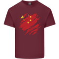 Torn China Flag Chinese Day Football Mens Cotton T-Shirt Tee Top Maroon