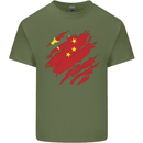 Torn China Flag Chinese Day Football Mens Cotton T-Shirt Tee Top Military Green