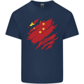 Torn China Flag Chinese Day Football Mens Cotton T-Shirt Tee Top Navy Blue