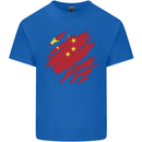 Torn China Flag Chinese Day Football Mens Cotton T-Shirt Tee Top Royal Blue
