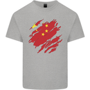 Torn China Flag Chinese Day Football Mens Cotton T-Shirt Tee Top Sports Grey