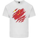 Torn China Flag Chinese Day Football Mens Cotton T-Shirt Tee Top White