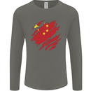Torn China Flag Chinese Day Football Mens Long Sleeve T-Shirt Charcoal