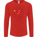 Torn China Flag Chinese Day Football Mens Long Sleeve T-Shirt Red