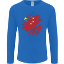 Torn China Flag Chinese Day Football Mens Long Sleeve T-Shirt Royal Blue
