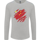 Torn China Flag Chinese Day Football Mens Long Sleeve T-Shirt Sports Grey