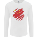 Torn China Flag Chinese Day Football Mens Long Sleeve T-Shirt White